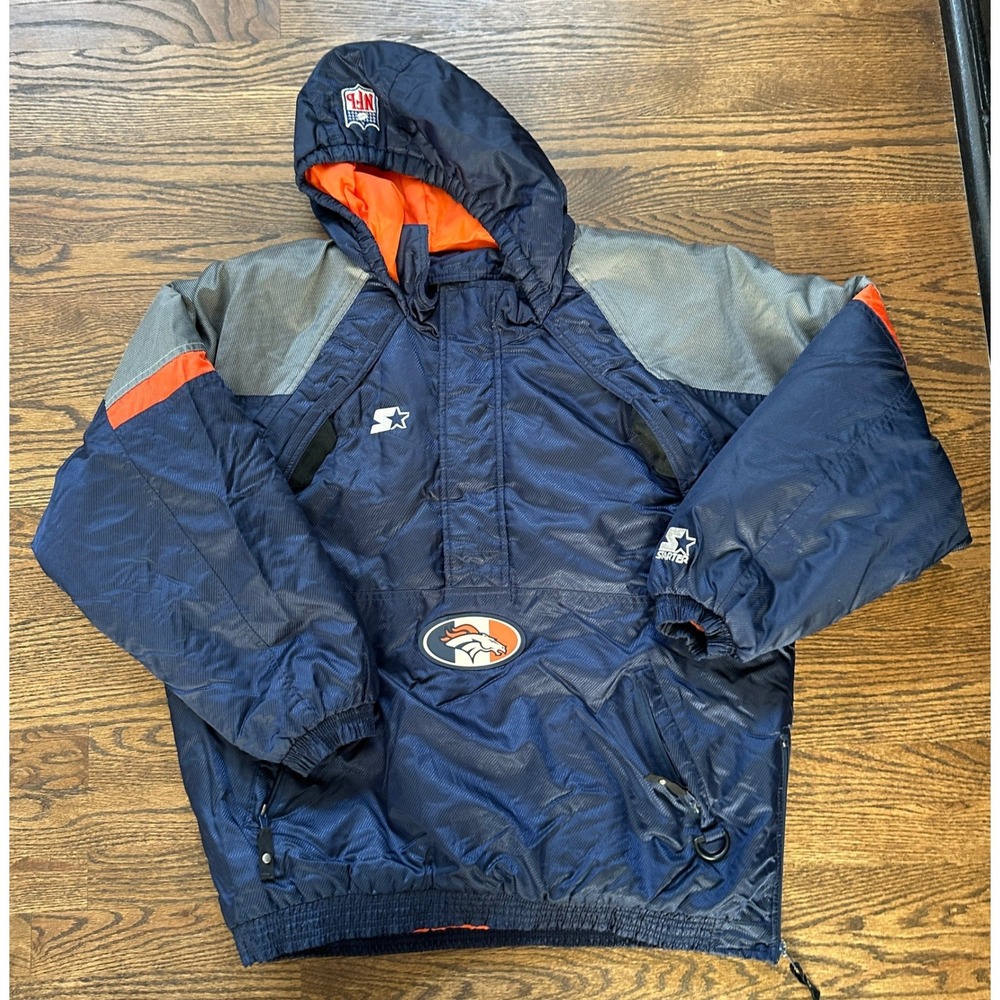 Vintage Starter Denver Broncos Jacket Men's XL Navy 90s Puffer NFL Sideline Coat